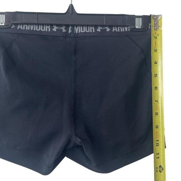 Under Armour Women’s Black HeatGear Compression Shorts Small Logo Waistband - Picture 3 of 4